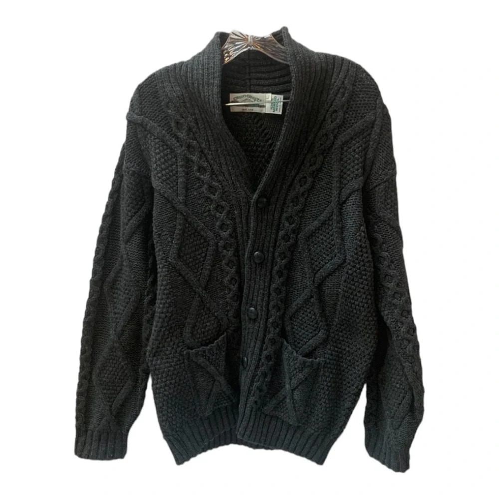 NWOT Aran Crafts Men’s Shawl Charcoal Cardigan 100% Merino Wool L - Picture 2 of 12